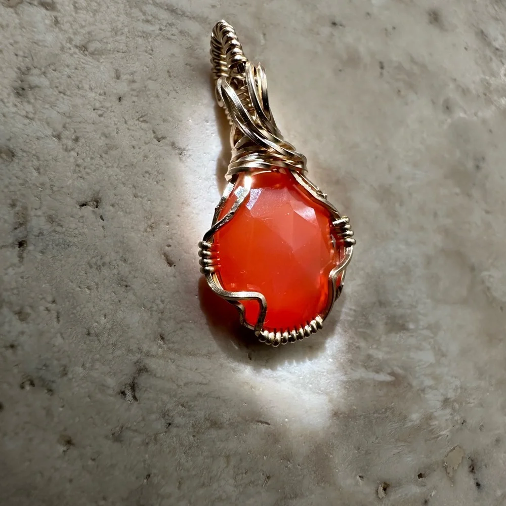 14k Gold Fill Faceted Carnelian Gemstone Necklace Pendant